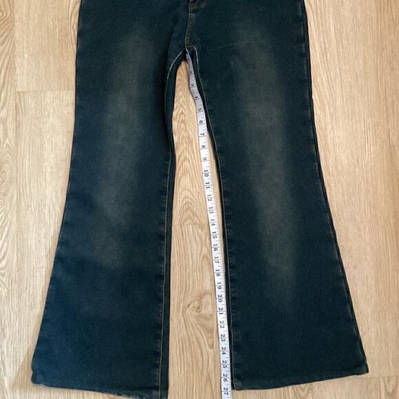 Rare Y2K Flare Jeans Sz 28 "WORKing Girl" Embroidered Statement Denim - Picture 12 of 14